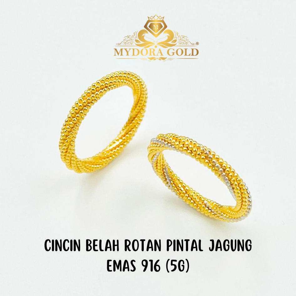 MYDORA Cincin Belah Rotan Pintal Jagung (5G) l EMAS 916/22K