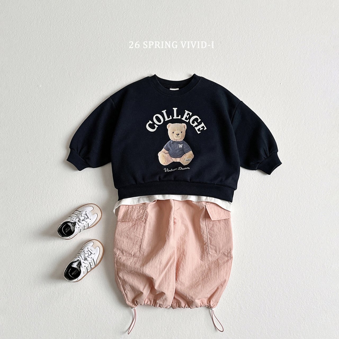 🌸預訂 韓國直送🌸🇰🇷VIVIDI三色學院小熊印花長袖上下套裝