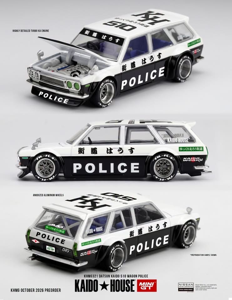 （預訂 Pre Order) KAIDO HOUSE x MINI GT  ( KHMG321 ) Datsun KAIDO 510 Wagon Police