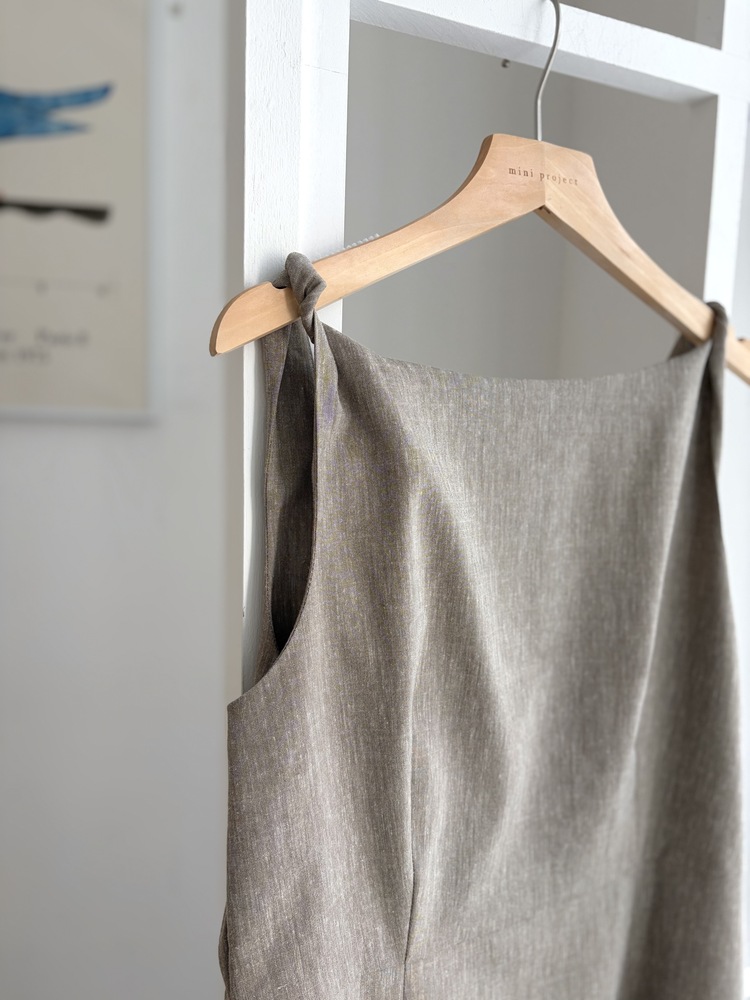 Linen Blend Twisted Strap Dress (Mocha)