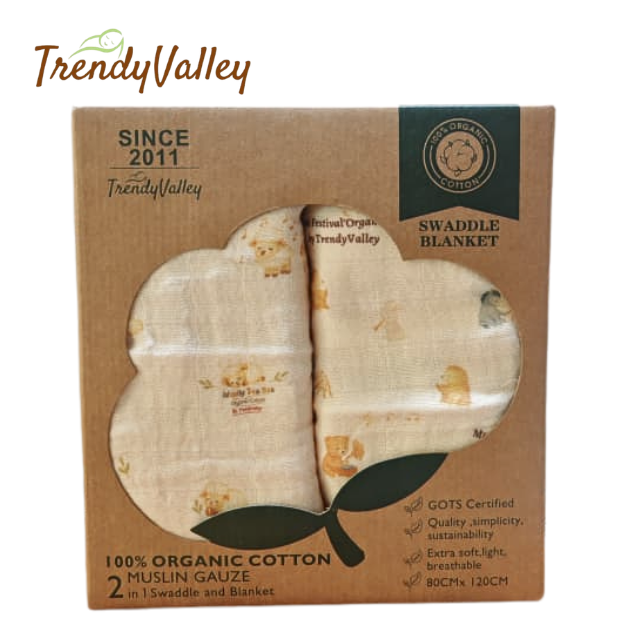 Trendyvalley 100% Organic Cotton Muslin Gauze 2 In 1 Swaddle And Blanket