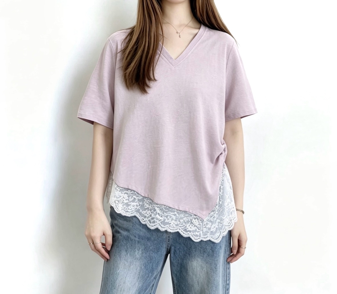 ☀️夏日優惠☀️ 假兩件柔粉拼接Lace Top