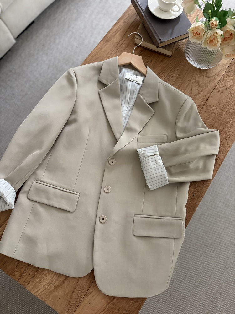 Margot Blazer with Striped Cuffs (Beige)