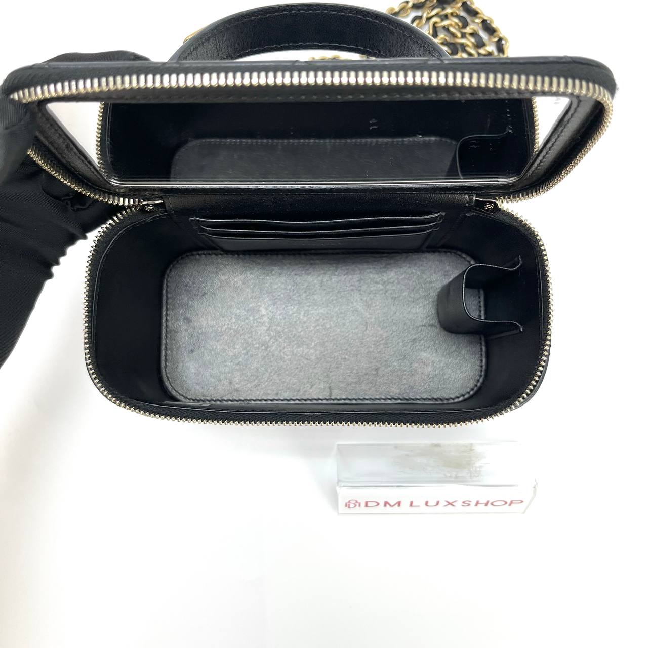 Chanel Black Top Handle Vanity Case w/ Chain GHW (Microchip)