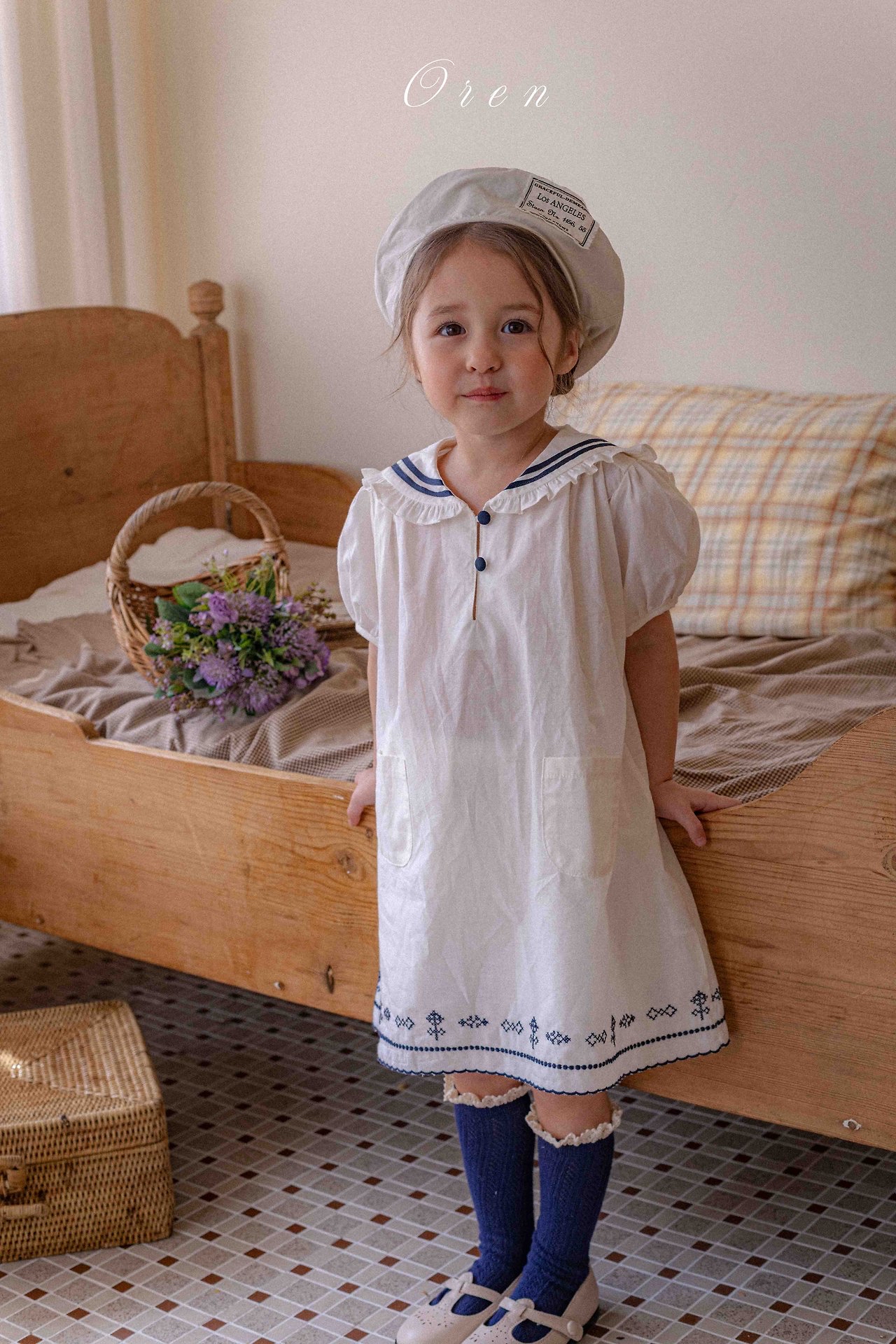 ☀️預訂 韓國直送☀️🇰🇷Oren Marinette兩色海洋風水手領刺繡短袖包屁衣/連身裙/上下套裝