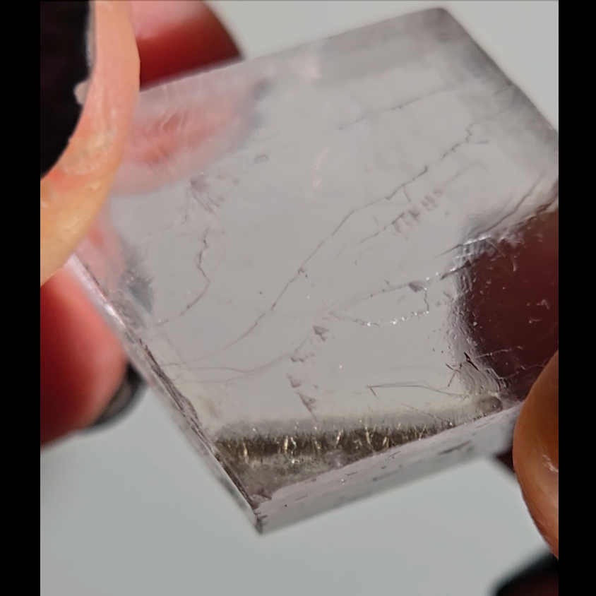 Purple calcite cube with silver rutiles - PC7
