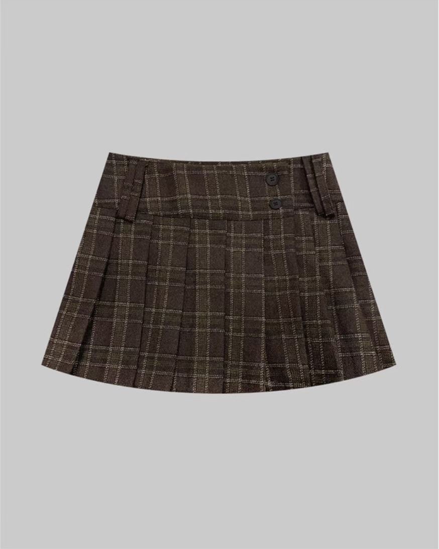 【 Goodbye Winter💙不規則雙鈕扣設計！混色格紋裙🤳🏻】 Blue Valentine Checked Skirt 