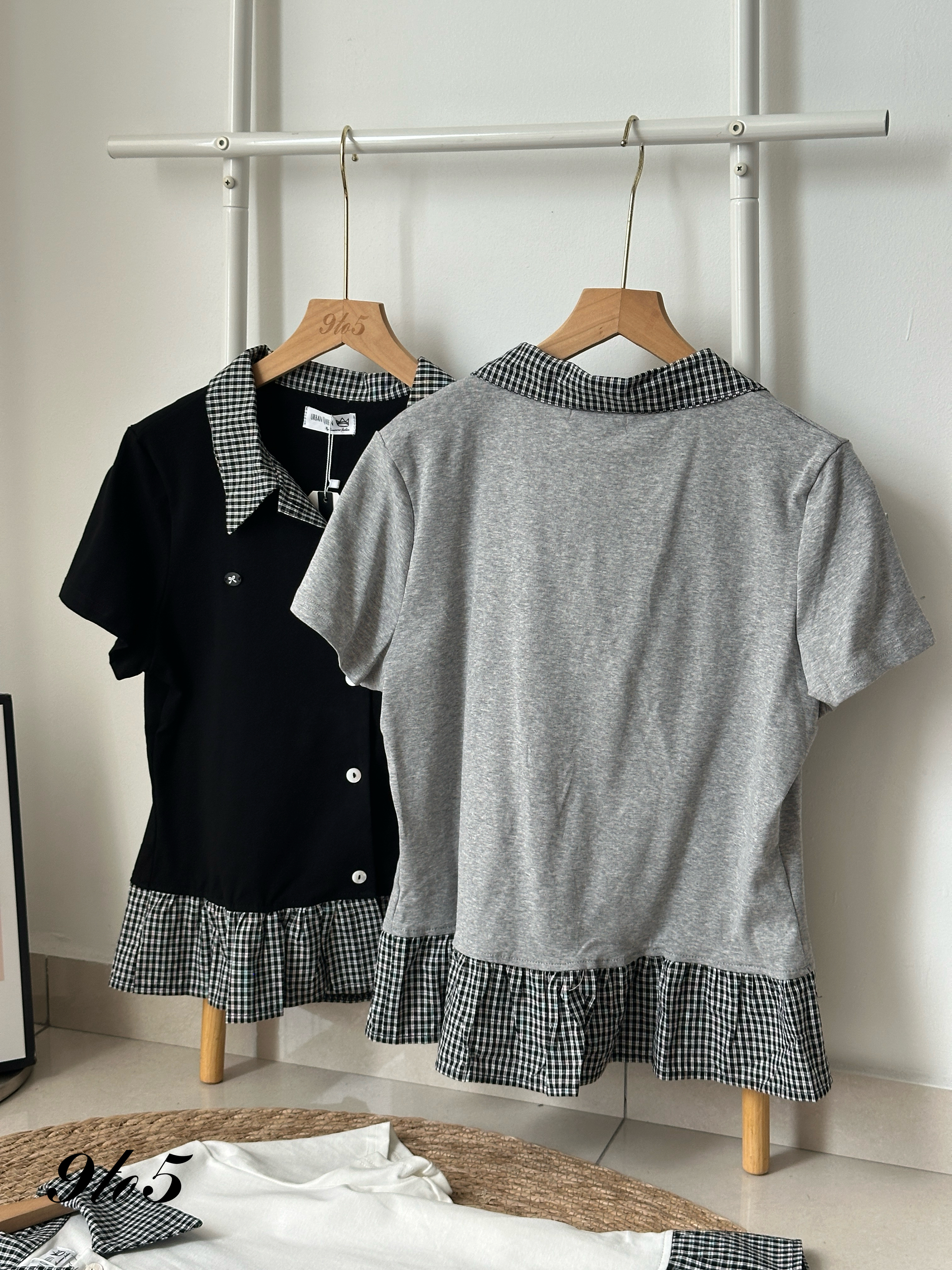 T4055 Checker Peplum Polo Tee - 4 Colors
