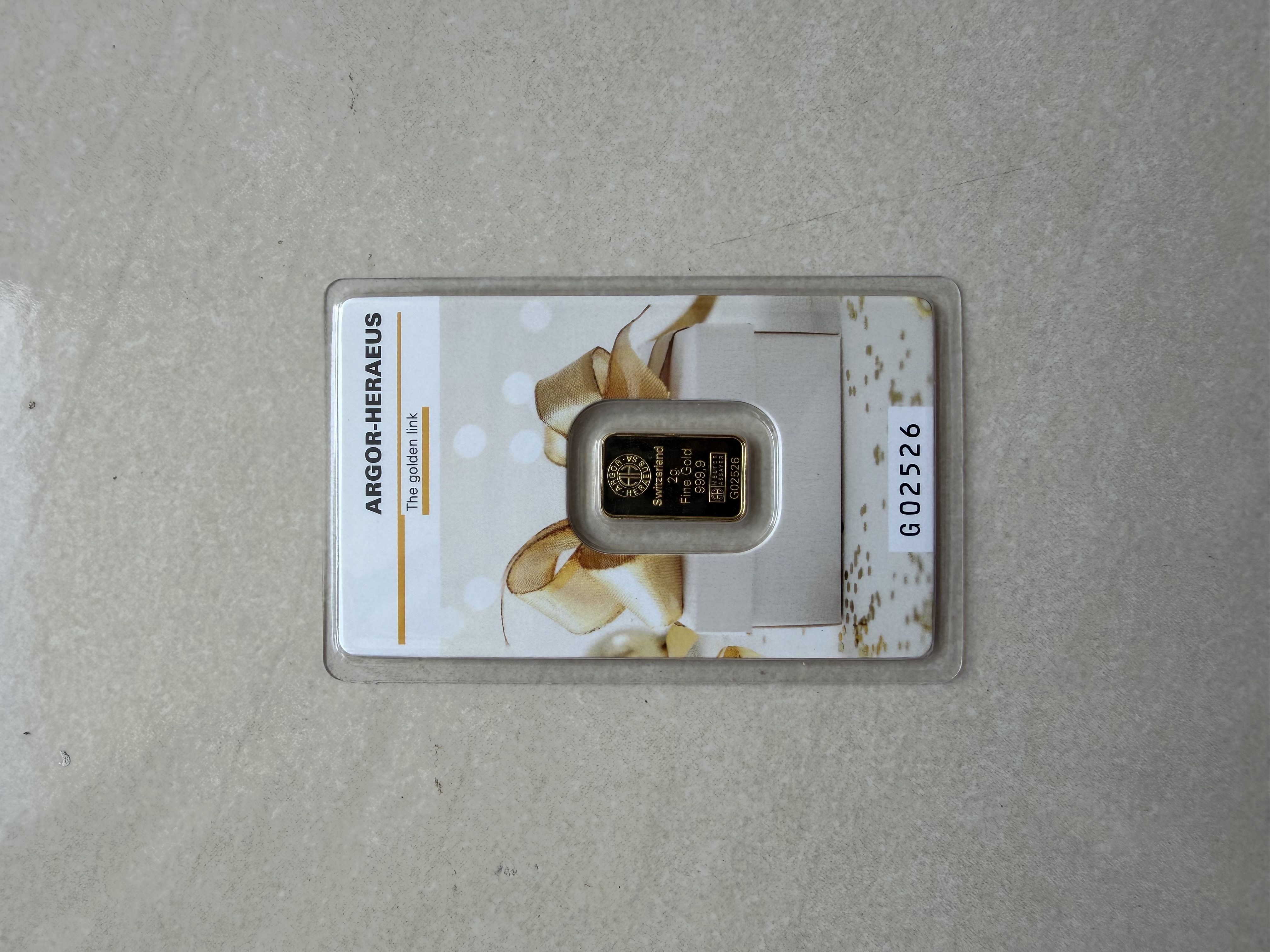 (SN2526) ARGOR Heraeus Gift 2g 🇨🇭Swiss Fine Gold Bar 999.9 礼物金条