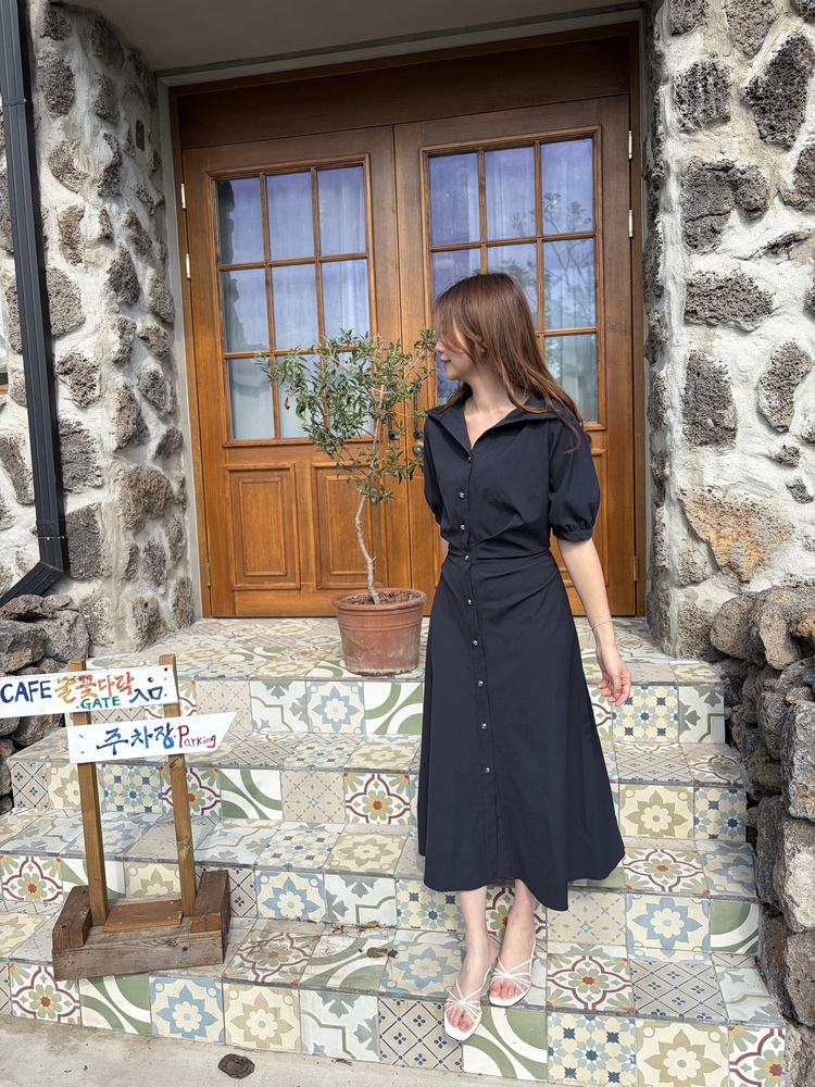 Lena Contoured Waist Dress (Navy)