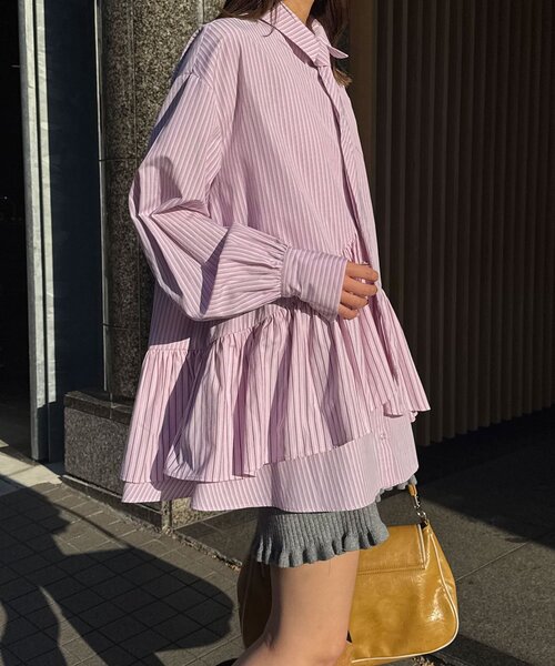 多層束腰襯衫裙【JT041】