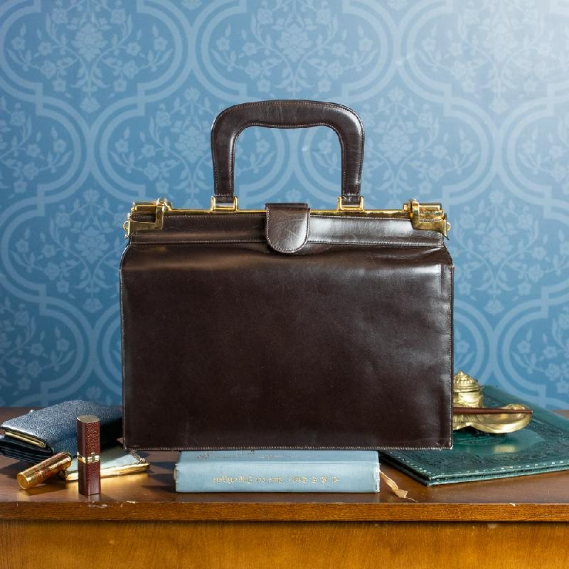 C.a. 1950-60s Chocolate Brown Golden Accent Double-Sided Large Leather Briefcase from Canada(MT664)