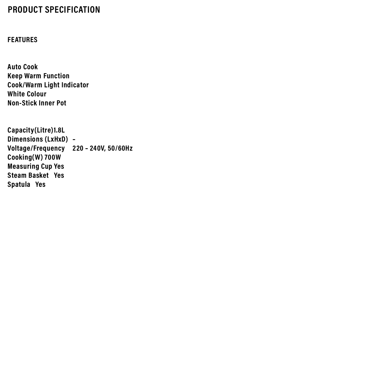 Sharp 1.8L Conventional Rice Cooker (KSH188GWH)