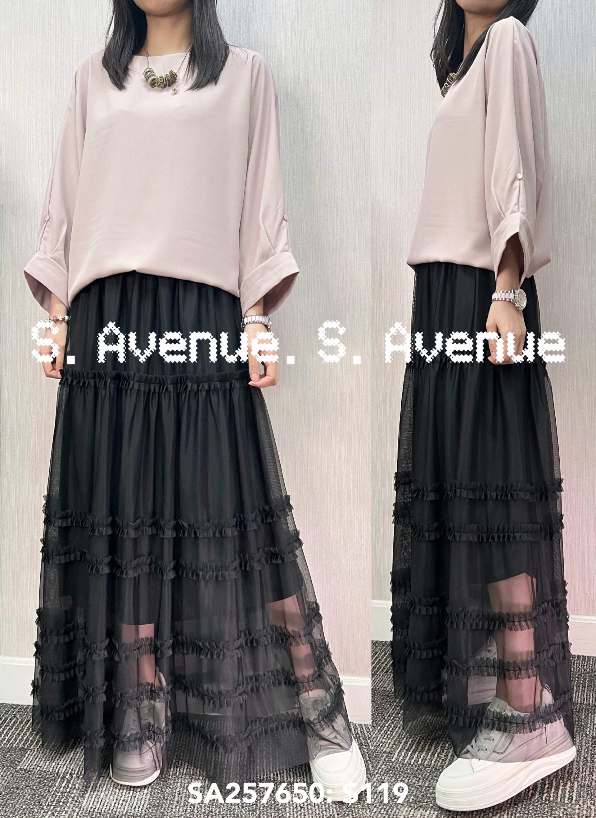 SA257650: 中袖淨色雪紡top