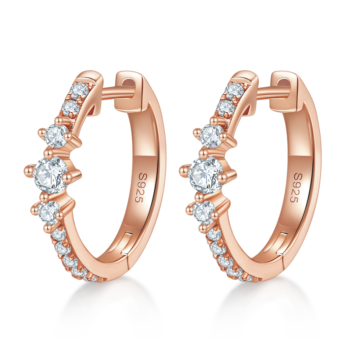 單排對半耳環S925銀鍍白金莫桑鑽D級0.52CT