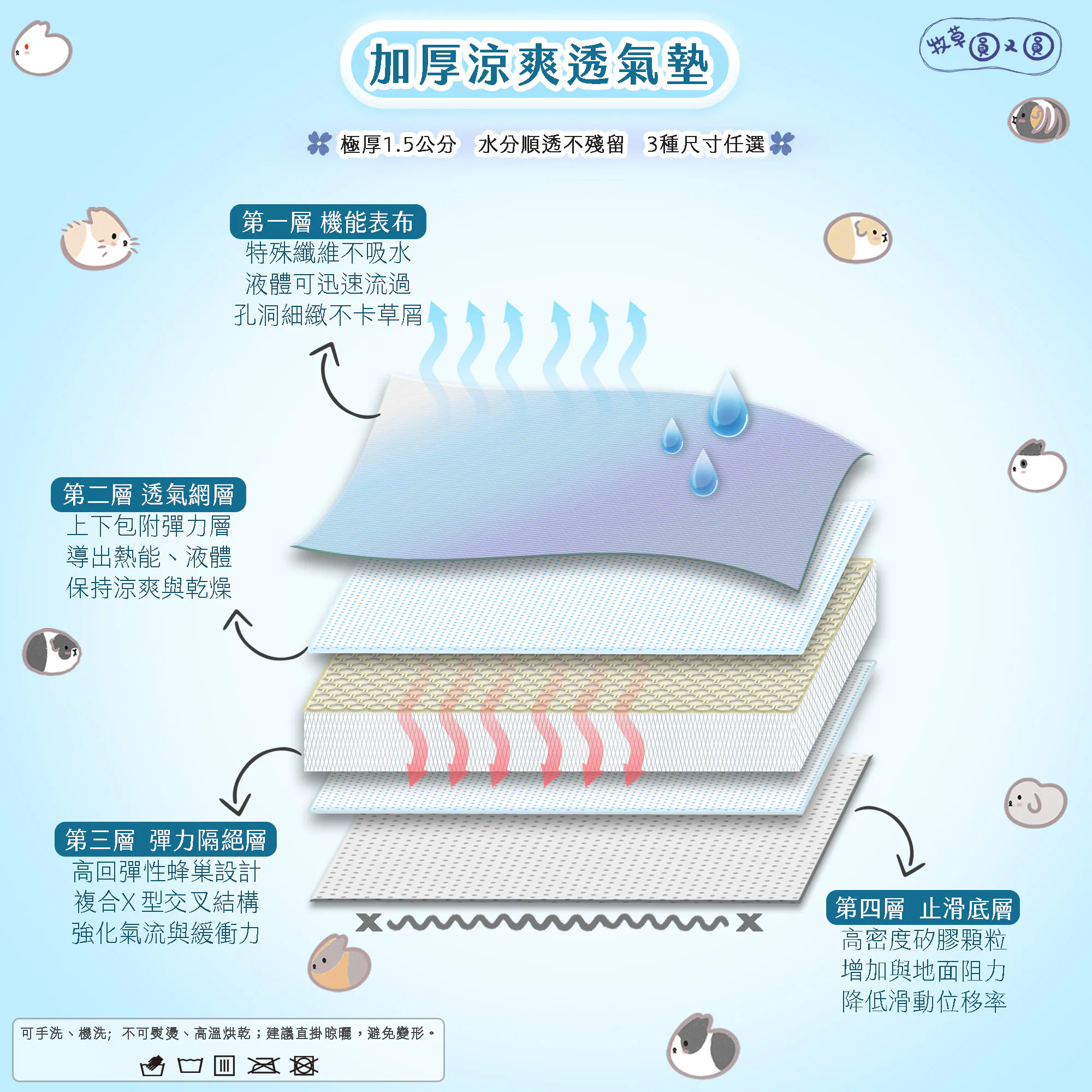 台灣牧草圓又圓 加厚涼爽透氣墊 戲水趣藍色