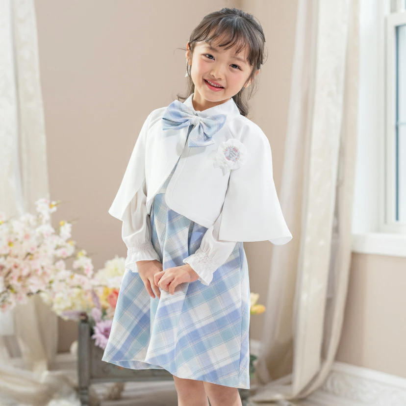 🆕【⭐訂購⭐】 🇯🇵日本直送🌀格紋泡泡長袖連衣裙+披肩外套 四件套 華麗套裝［2款選］🌀[ELBA-0078][260214]