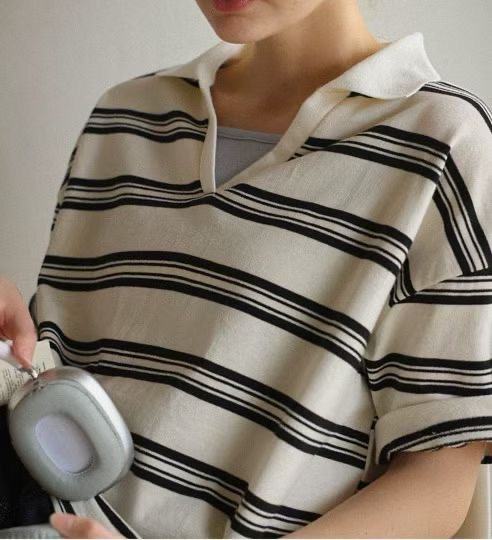 G6204 韓國🇰🇷反領V領橫間top