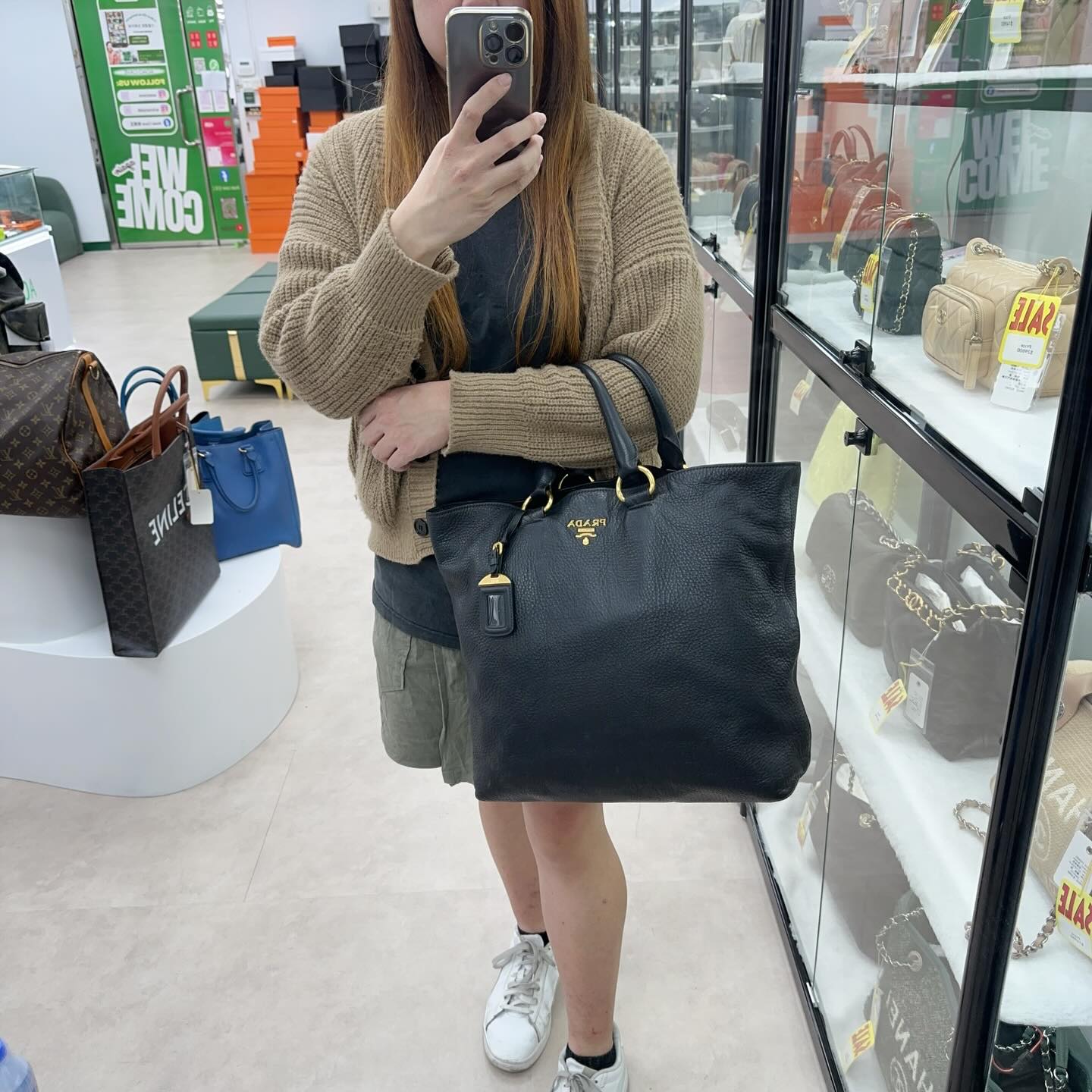 PRADA🤍PRE OWNED Vitello Daino 黑金牛皮Tote Bag 🖤