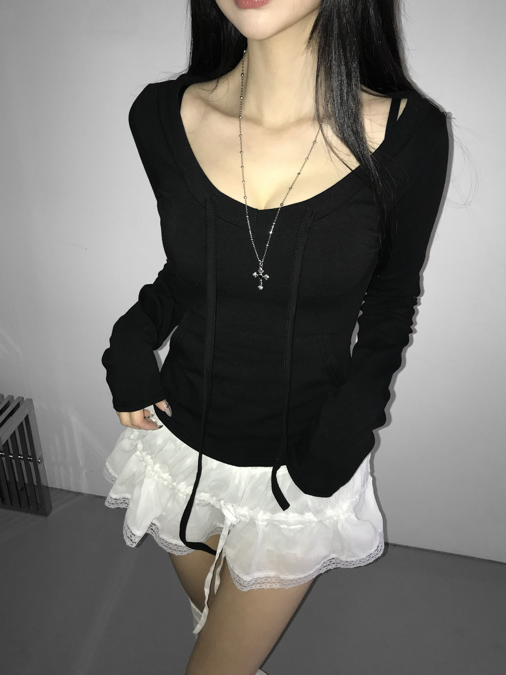 Drawstring Scoop Neck Top