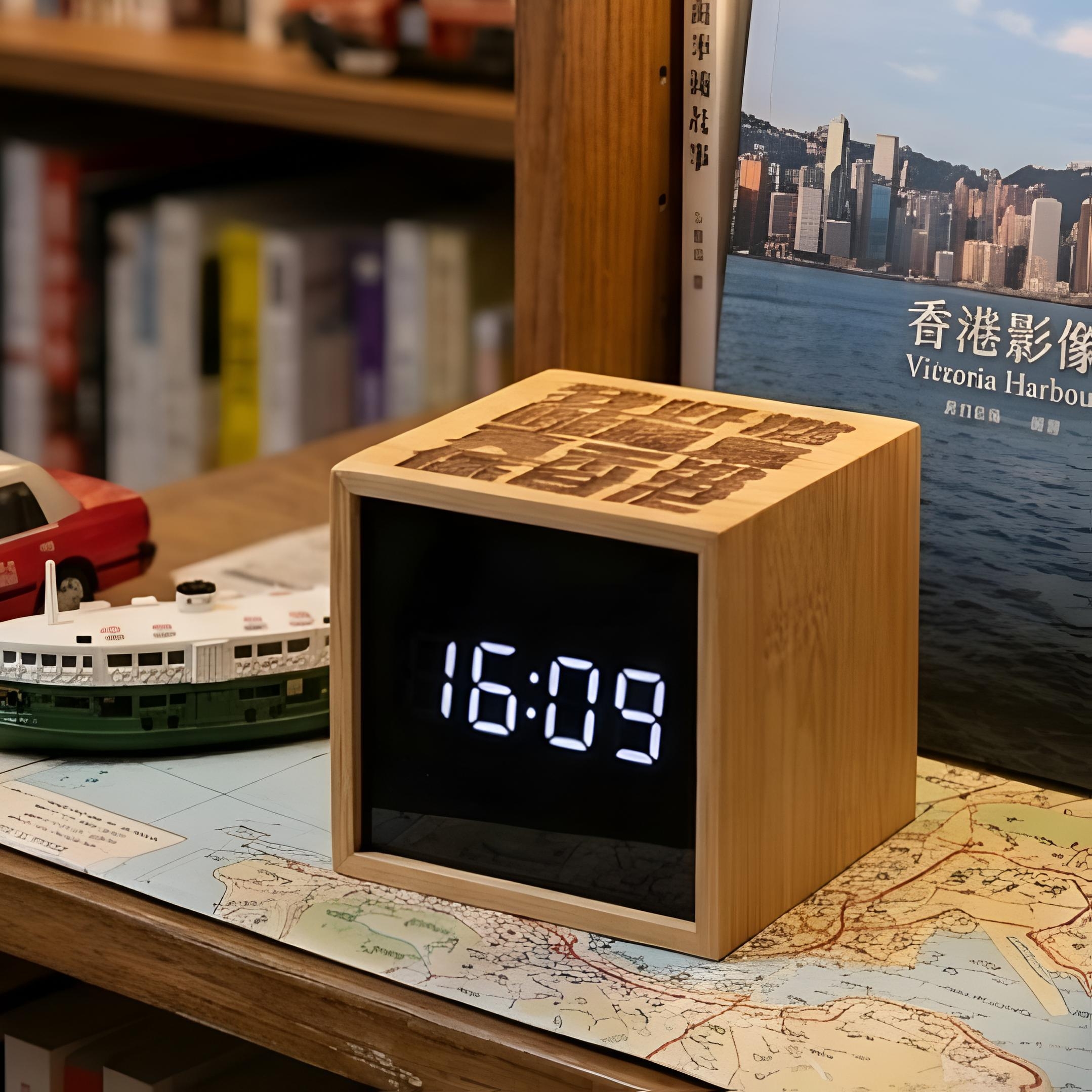The HK Statement Cube | 「我哋真係好L鍾意香港」雷雕木紋鬧鐘