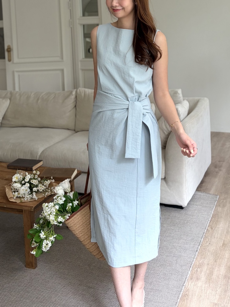 Pastelly Gathered Waist Dress (Blue)