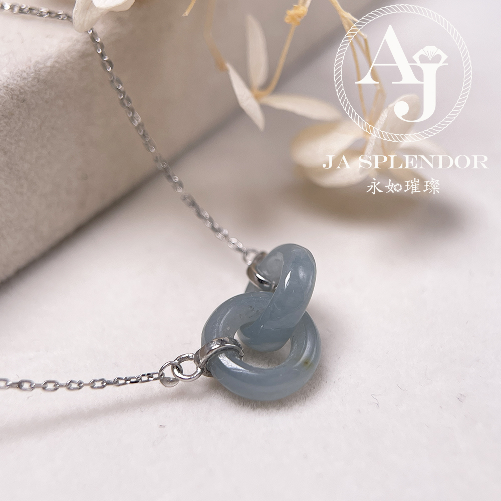 JN-2242 天然翡翠A玉 時尚愛你一生雙環吊墜連項鏈