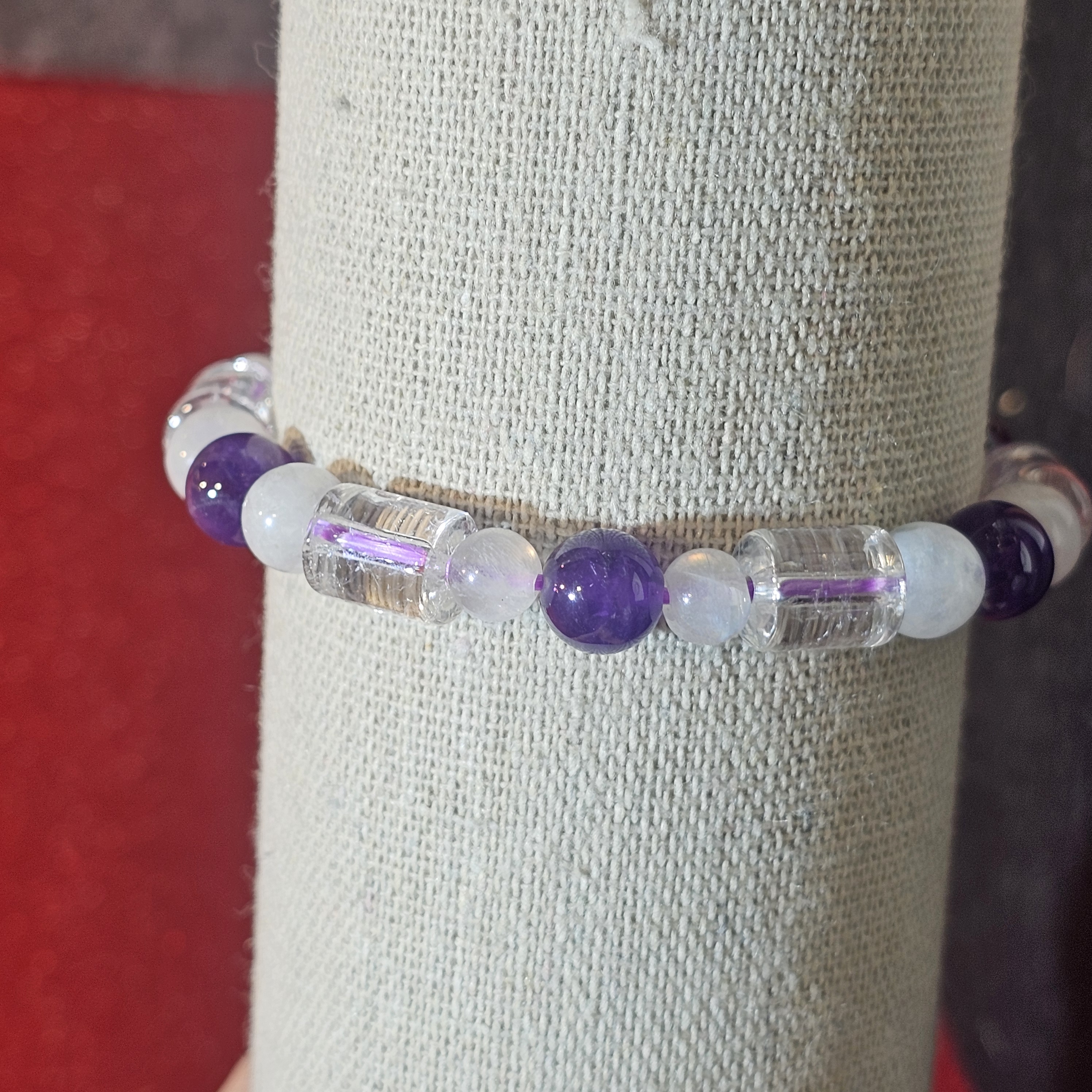 紫水晶爆花白水晶月亮石手鏈