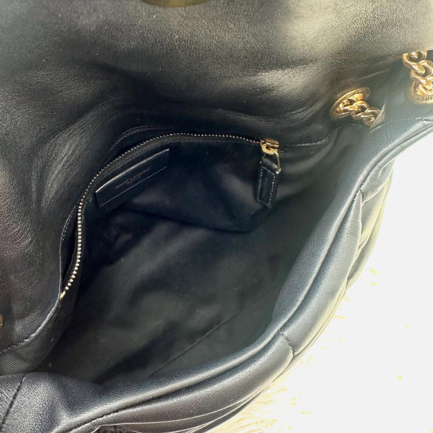 YSL🤍PRE OWNED Puffer Small Size 黑金羊皮信封包 全套有盒💛