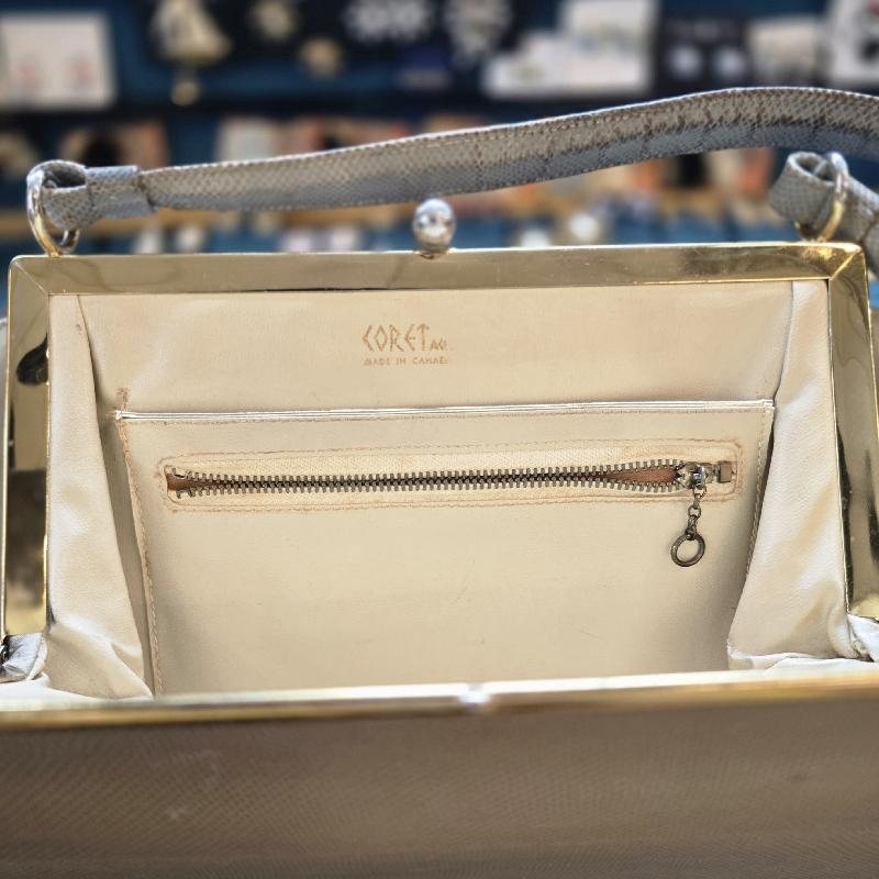 **Damaged Vintage 1950-60s CORET Taupe Colour Oval Shape Structural Handbag -Fair Condition (MT744)