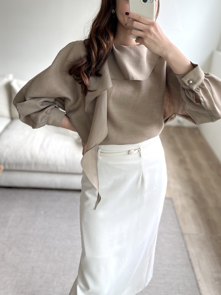 Scarf-Tie Elegance Blouse (Brown)