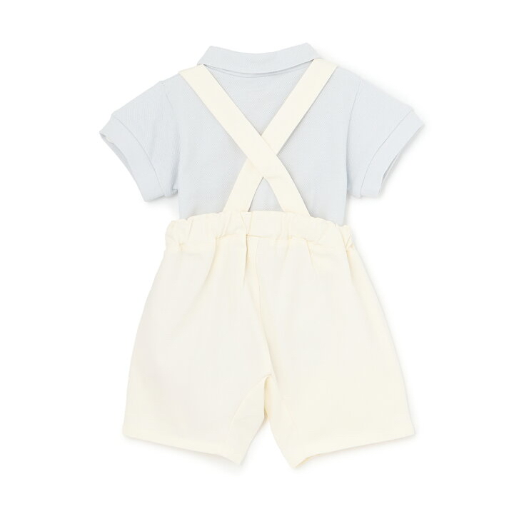 🇯🇵預訂 日本直送🇯🇵Petit Main兩色小熊刺繡翻領短袖包屁衣吊帶褲套裝