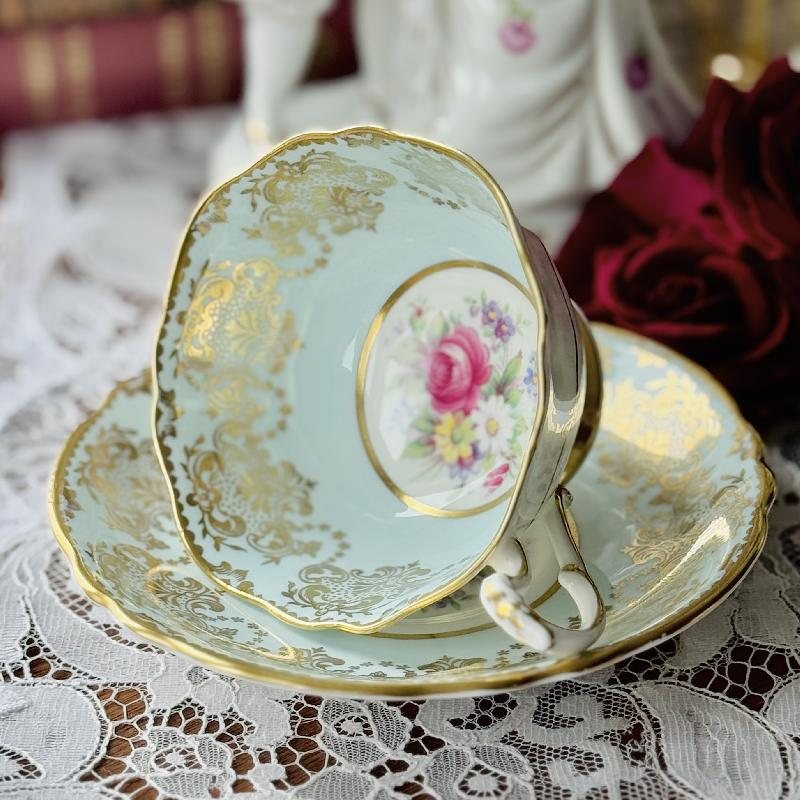 Vintage 1950s Paragon Made in England Bone China Powder Blue Teacup and Saucer Set - Tea Set Duo(MT2134)