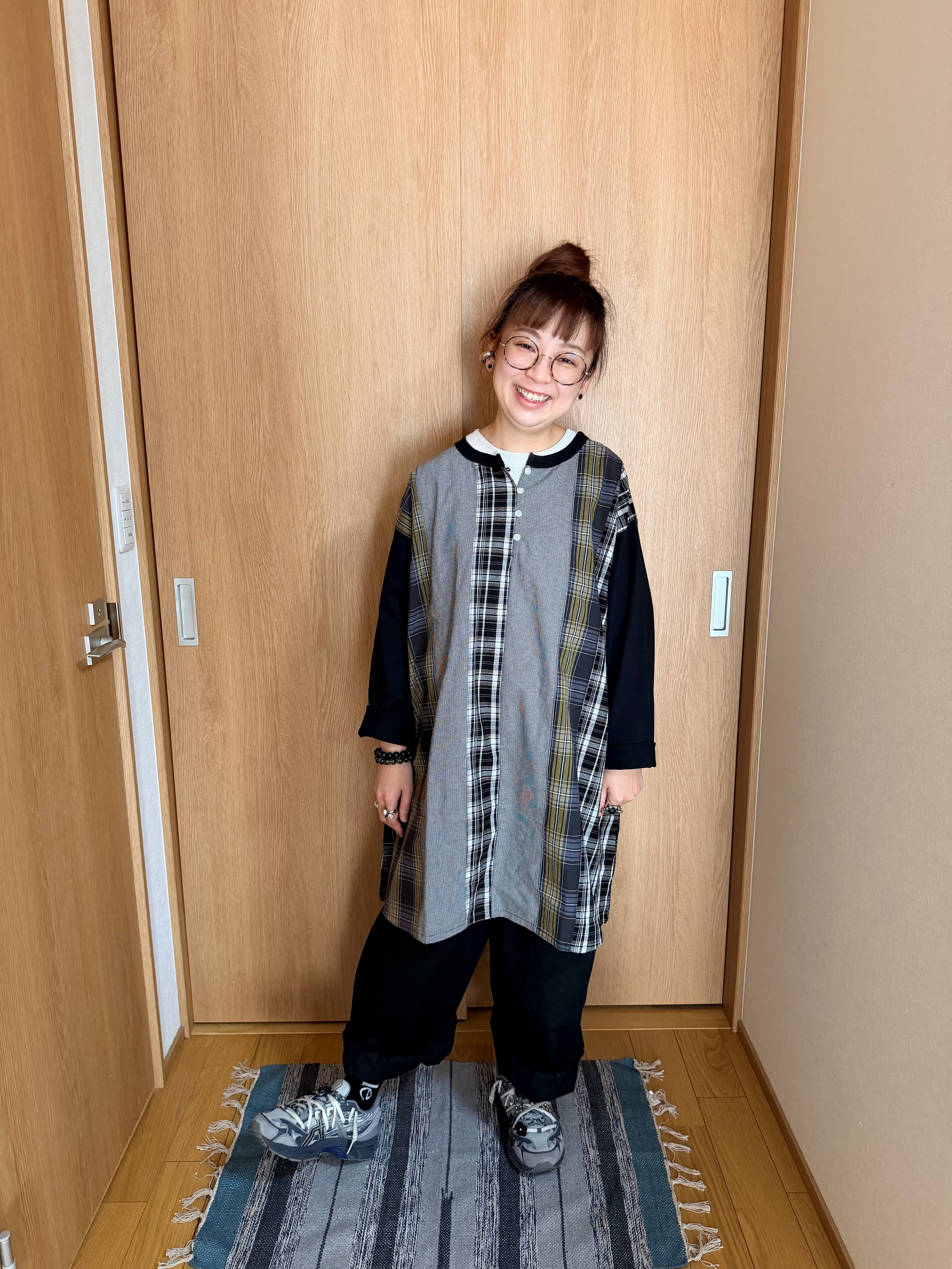日本拼格仔長款衫