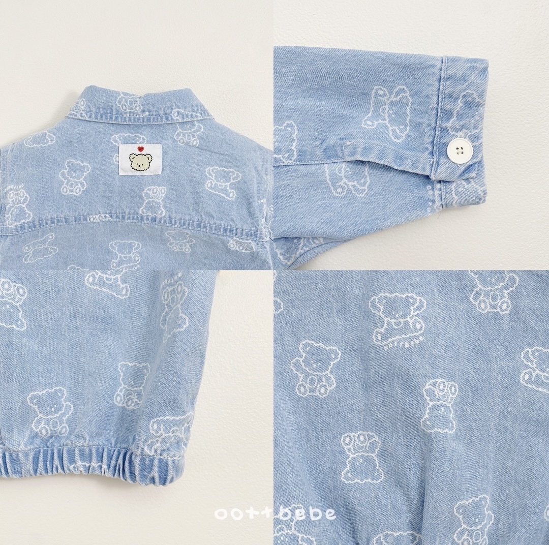 🌸預訂 韓國直送🌸🇰🇷OOTTBEBE兩色小熊滿印斜紋布牛仔外套