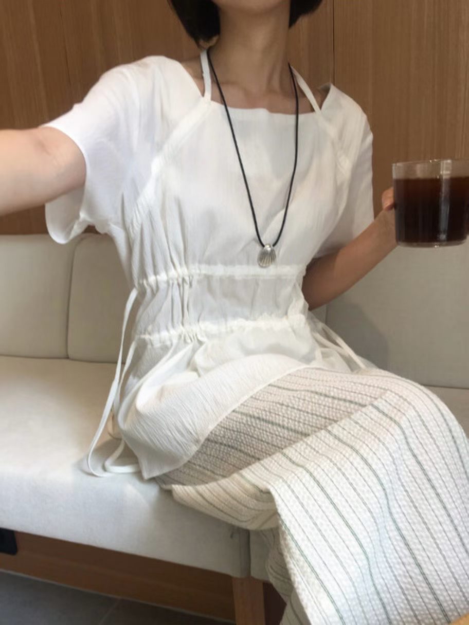 221344 淨色綁帶Top