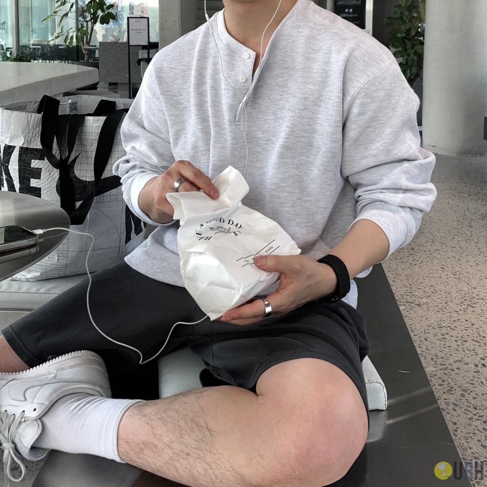 【100%保證韓國直送】高品質精梳棉立體坑紋挺闊寬鬆亨利領長袖 Tee 👕 [5 color] RL114866