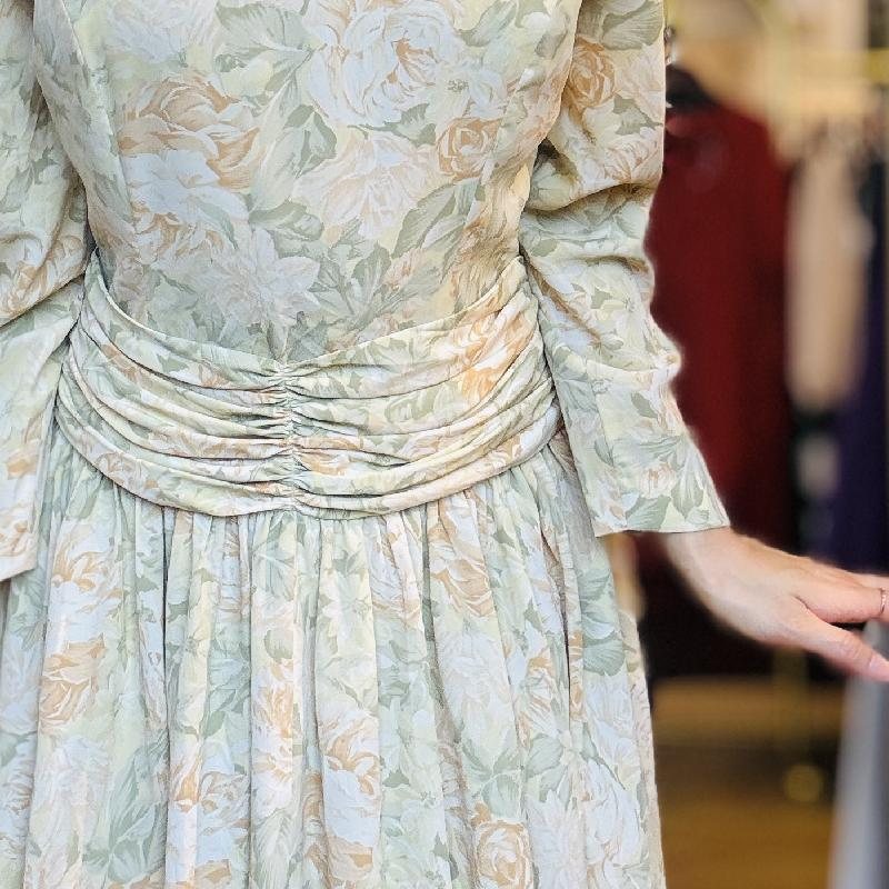 Vintage 1980s Japanese Floral Knee Length Dress(PP001-27)