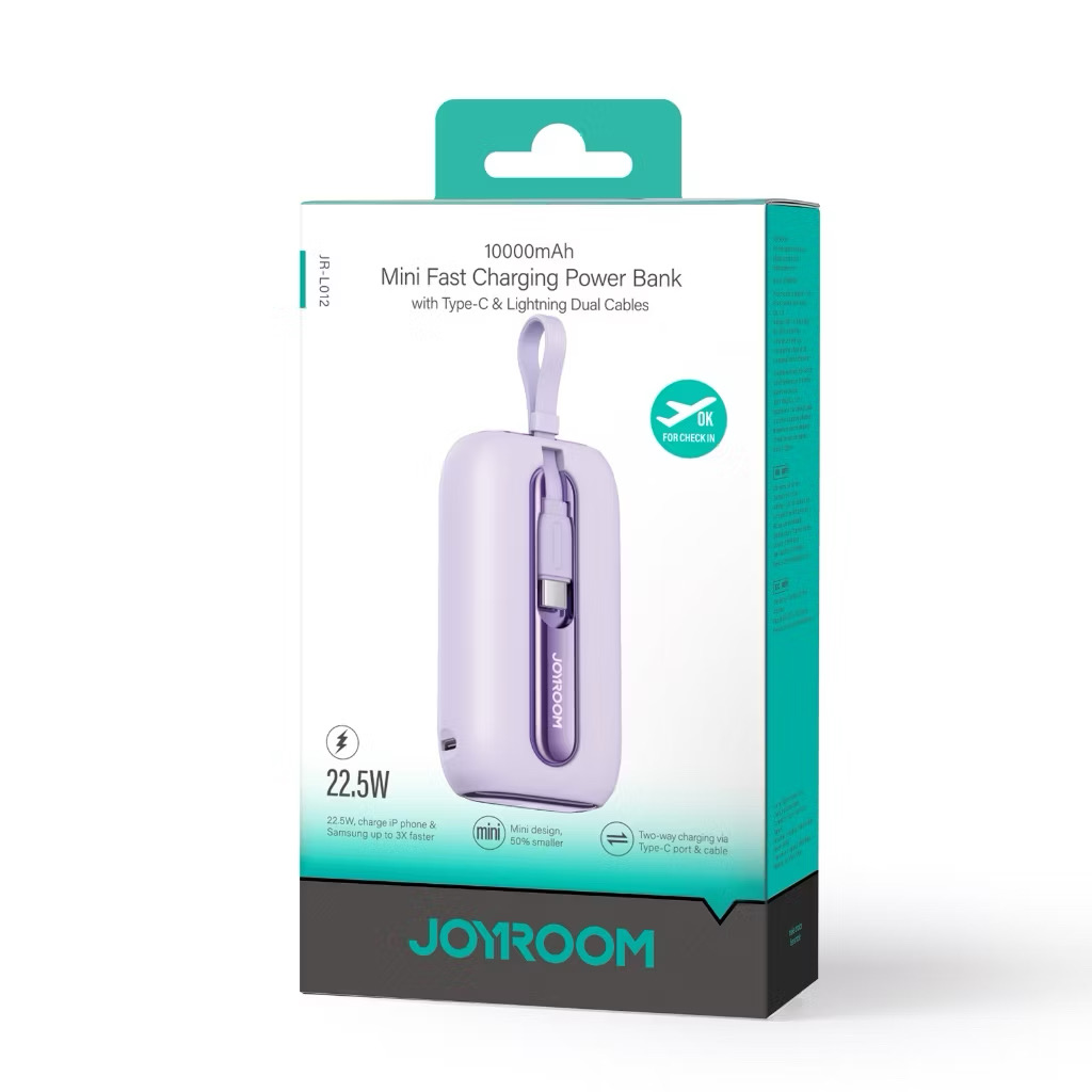 Joyroom機樂堂-繽紛系列22.5W快充外置電池/10000mAh/JR-L012/自帶線/CCC認證/高鐵/飛機