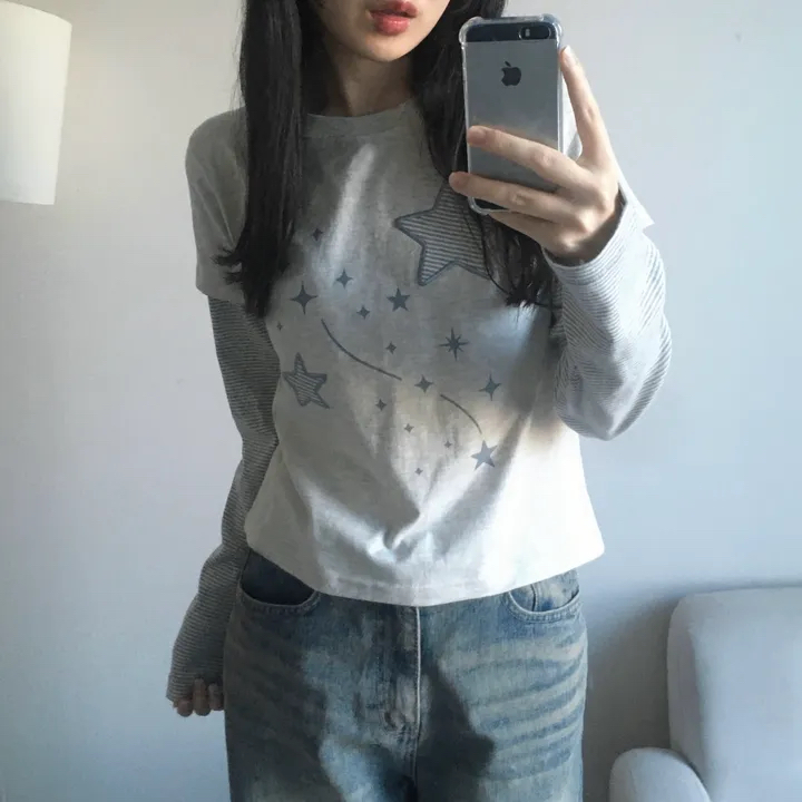 Star Graphic Layered Long Sleeve Tee