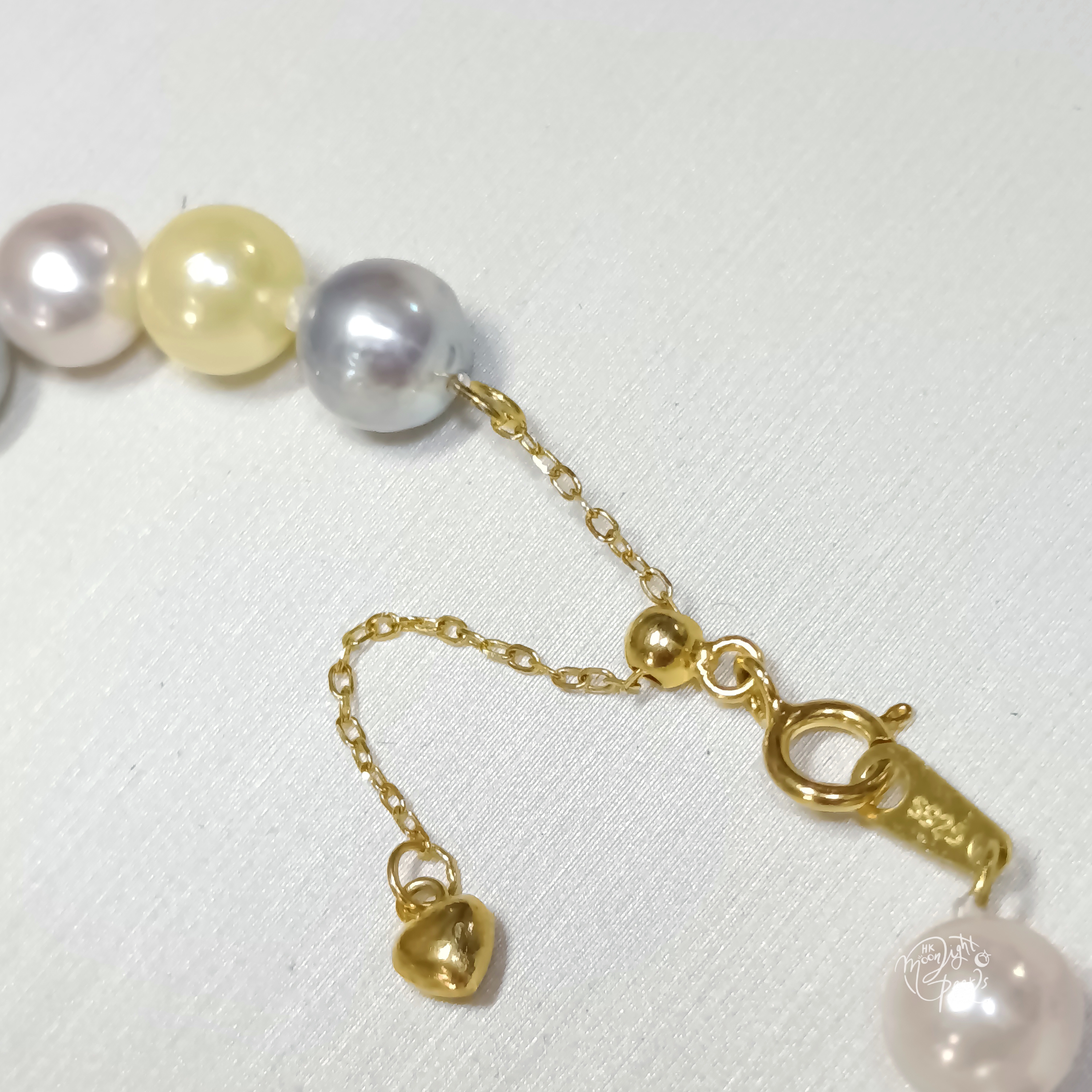 正圓極光日本akoya 糖果色海水珍珠金色s925銀愛心尾鍊口手鍊