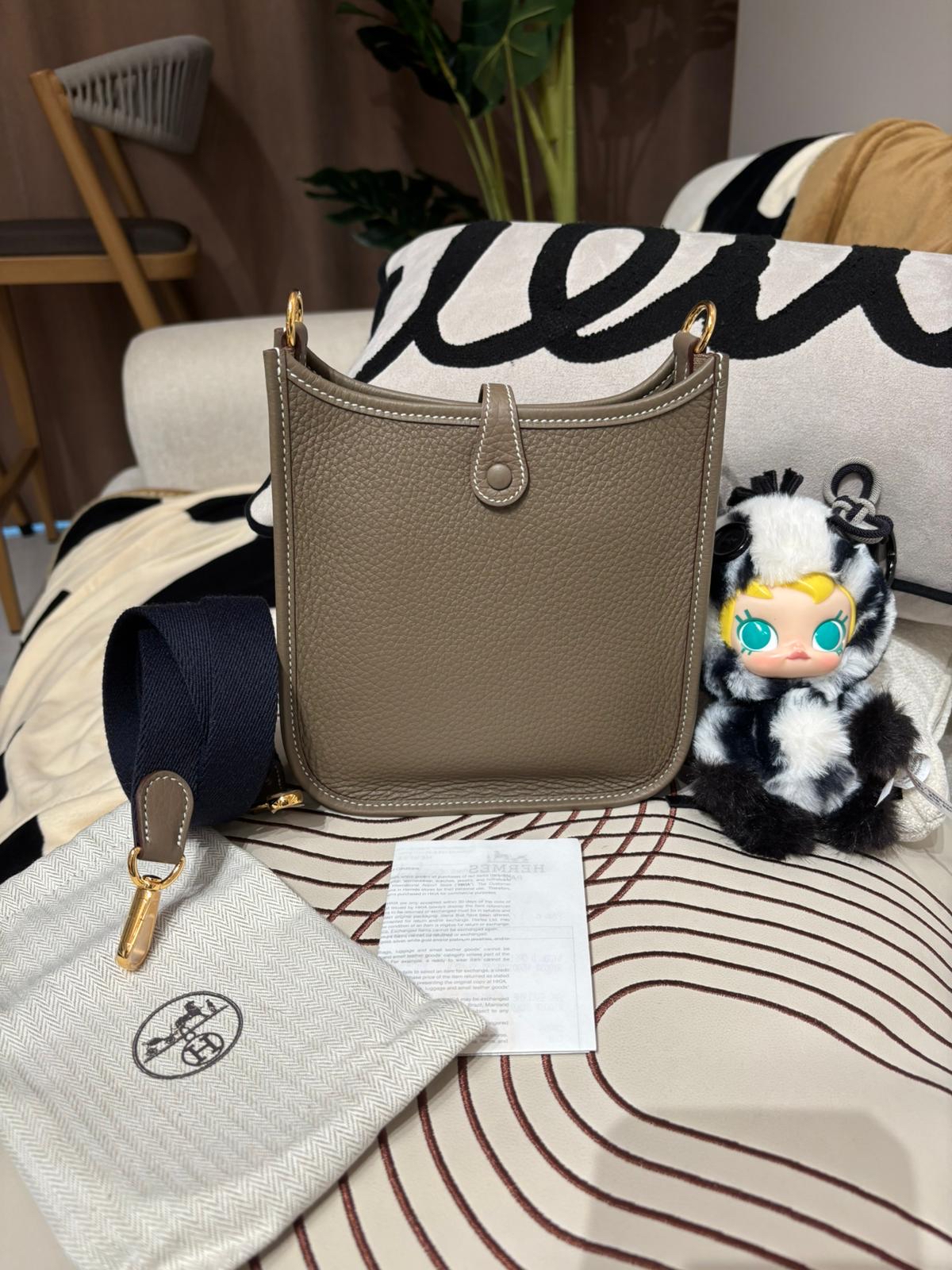 全新 Hermes Mini Evelyne 大象灰金扣 Stamp W 100%Authentic, 全新Brand New ✅收據✅Dust bag ✅Box