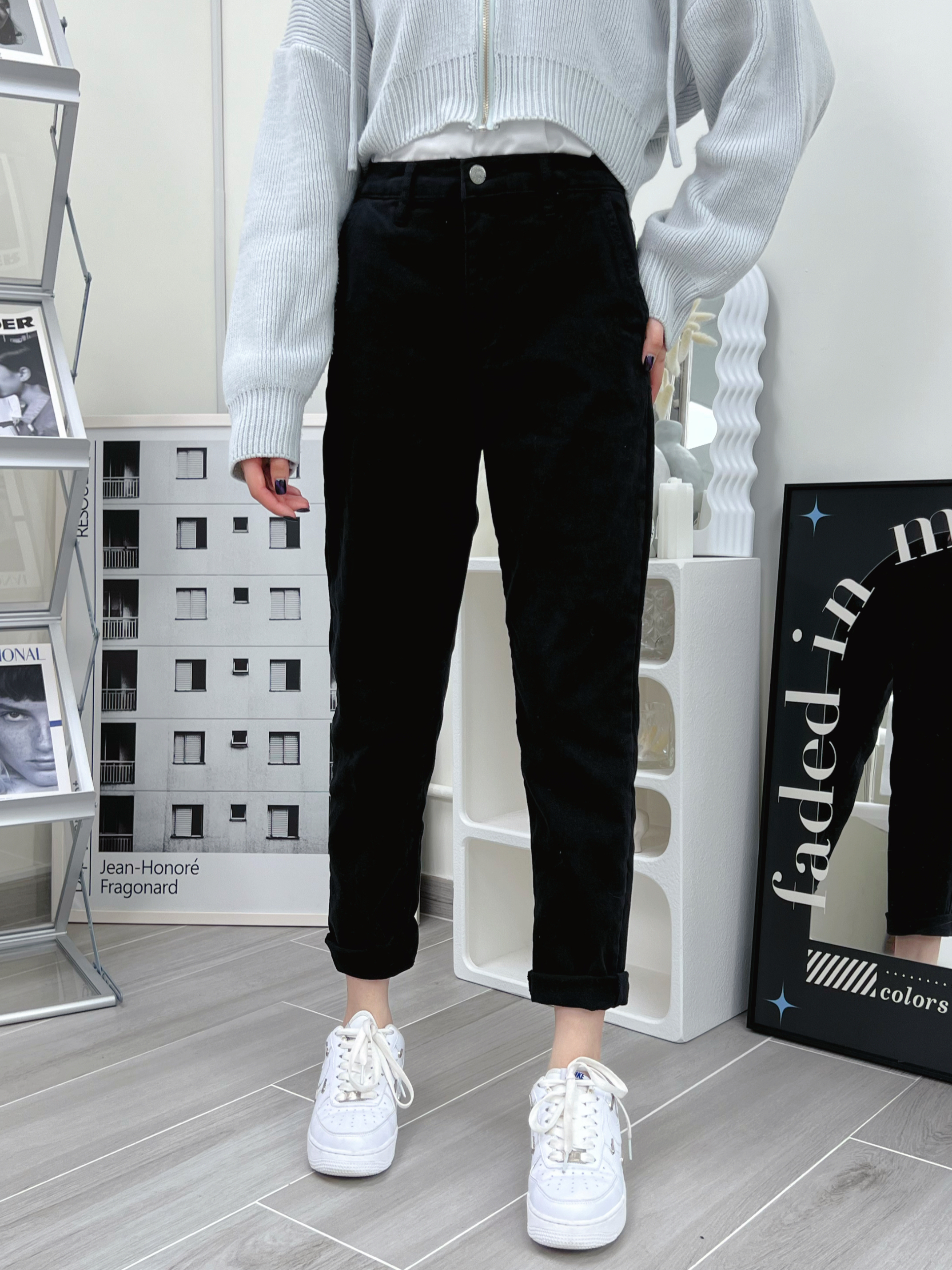 🇰🇷黑色鬆身直腳牛仔褲 (61330) 