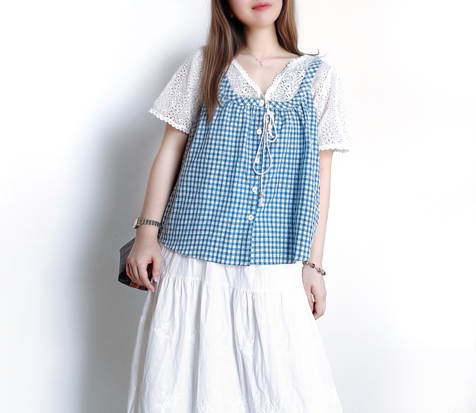 🌼初春優惠🍀 假兩件吊帶格仔Top