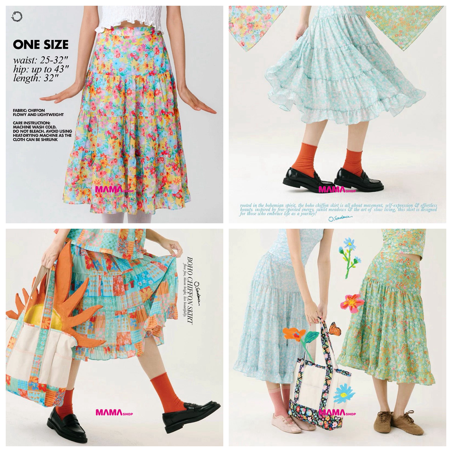 泰國直送Boho chiffon skirt波希米亞雪紡裙
