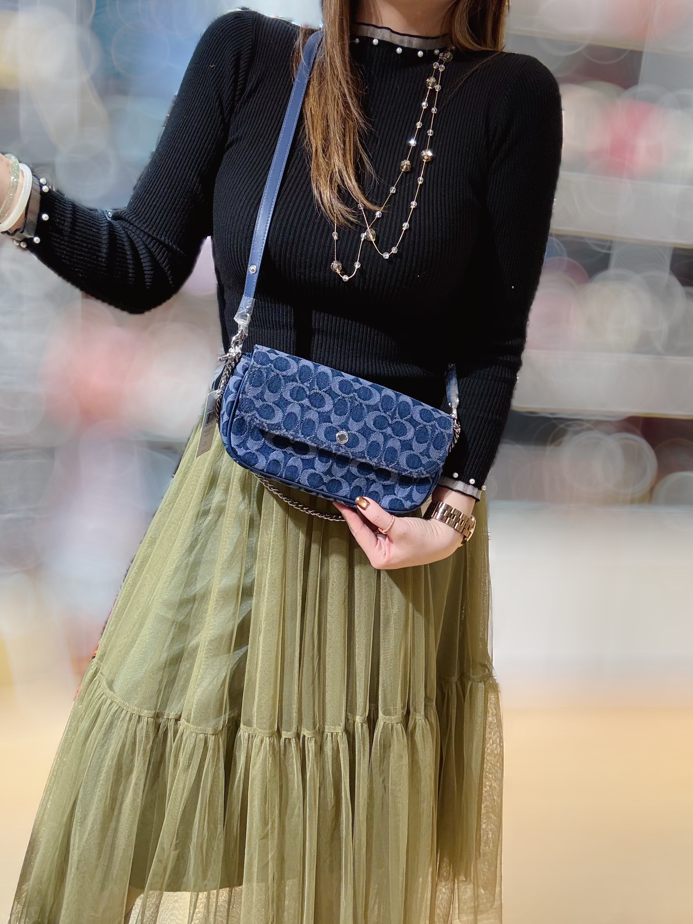 Coach Brook flap chain bag denim/m