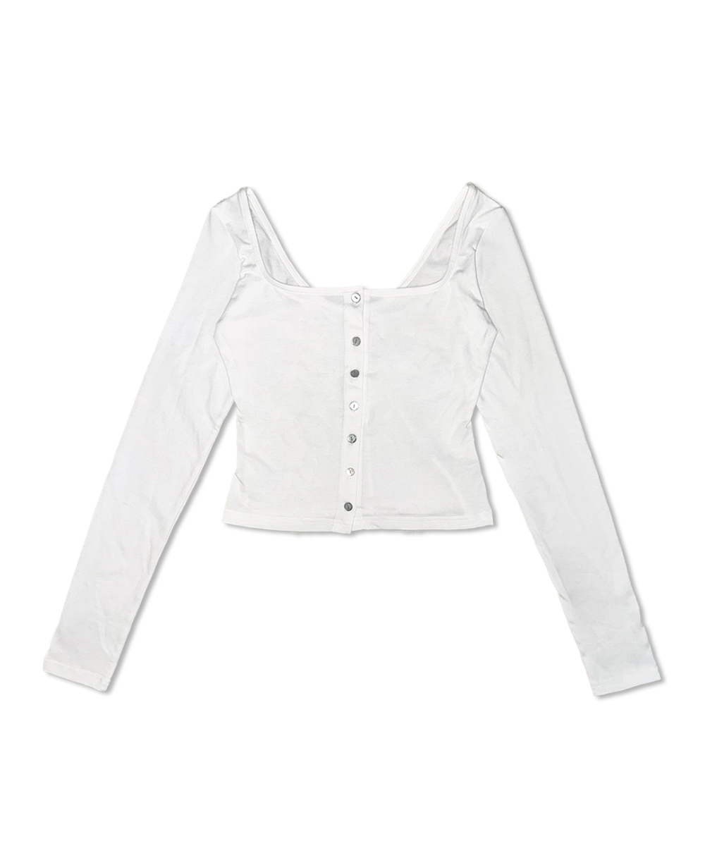 Square Neck Button-Up Long Sleeve Top