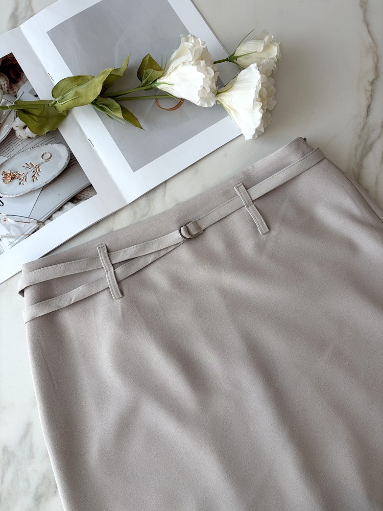 Colette Layered Belted Skirt (Light Beige)