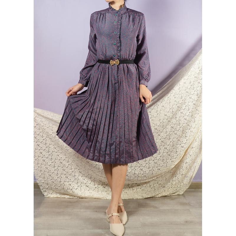 Vintage Japanese Abstract Pattern Ruffle Collar Pleated Long Sleeve Dress(MT1608-136)