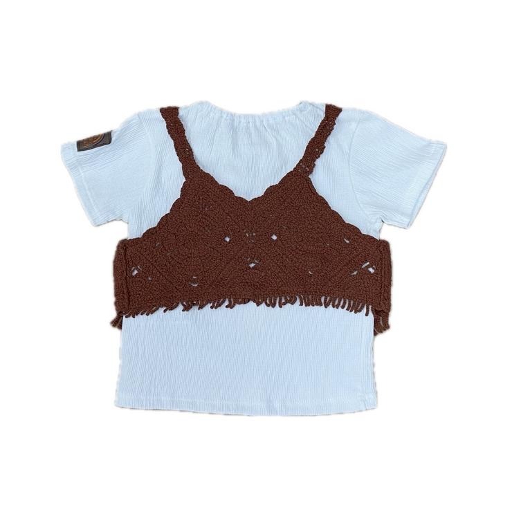 🇯🇵限時預訂 日本直送🇯🇵nayun兩色鉤針編織吊帶疊穿短袖上衣